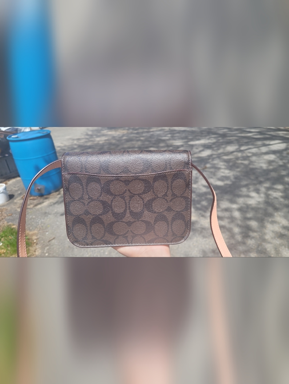 Coach Brown Signature Crossbody with Pink Strap - Picture 3 of 10